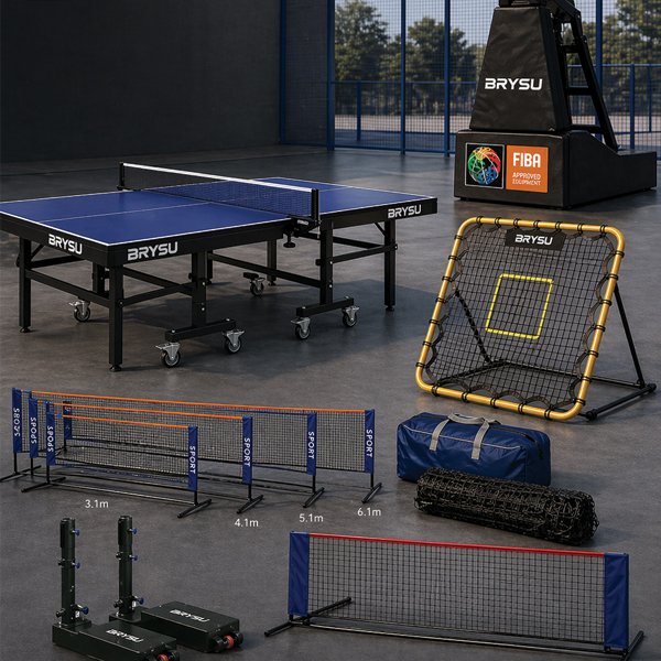 table tennis table, basketball and net